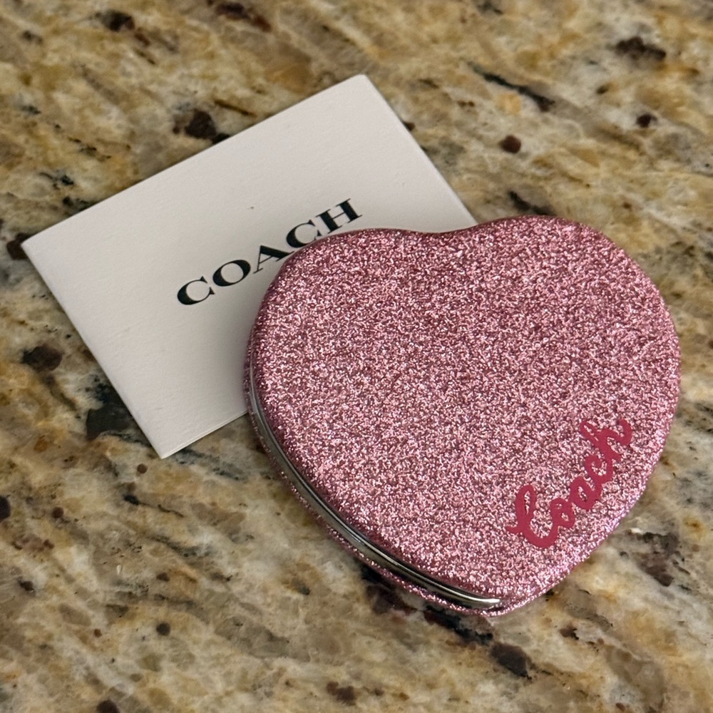 Coach Pink Glitter Heart-Shaped Mirror